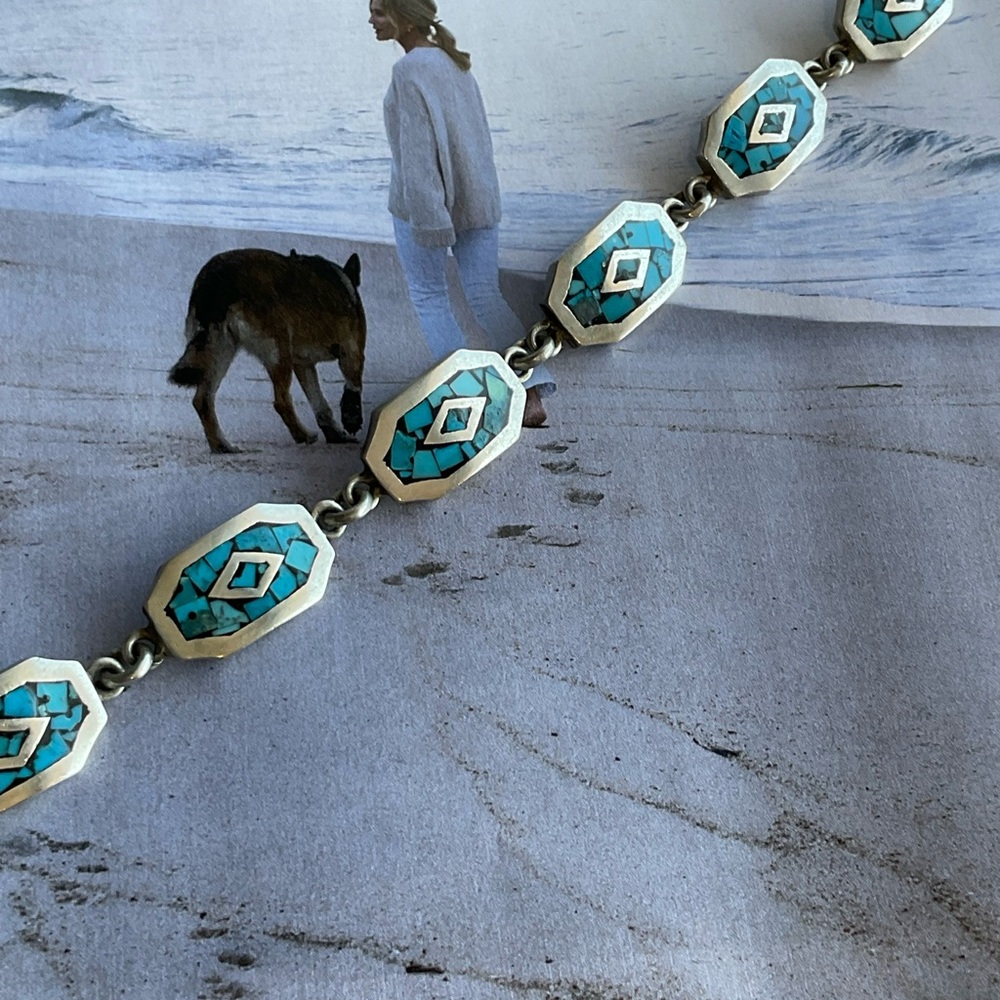 Elegant Silver TAXCO and Turquoise Bracelet 7.5 inches - Picture 4 of 7